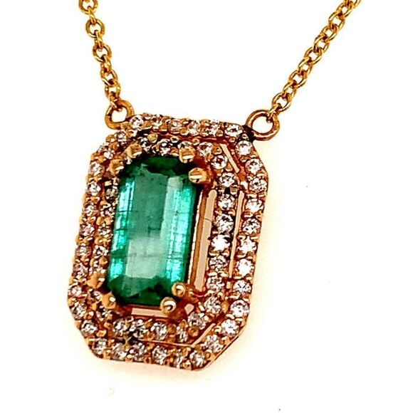 Natural Emerald Diamond Necklace 14k Gold 1.21 TCW 16" Certified $4,950 112176 - Picture 9 of 13